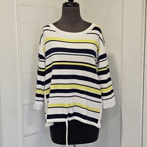 Talbots Women's Striped Crew Neck Sweater - Navy, White, Yellow